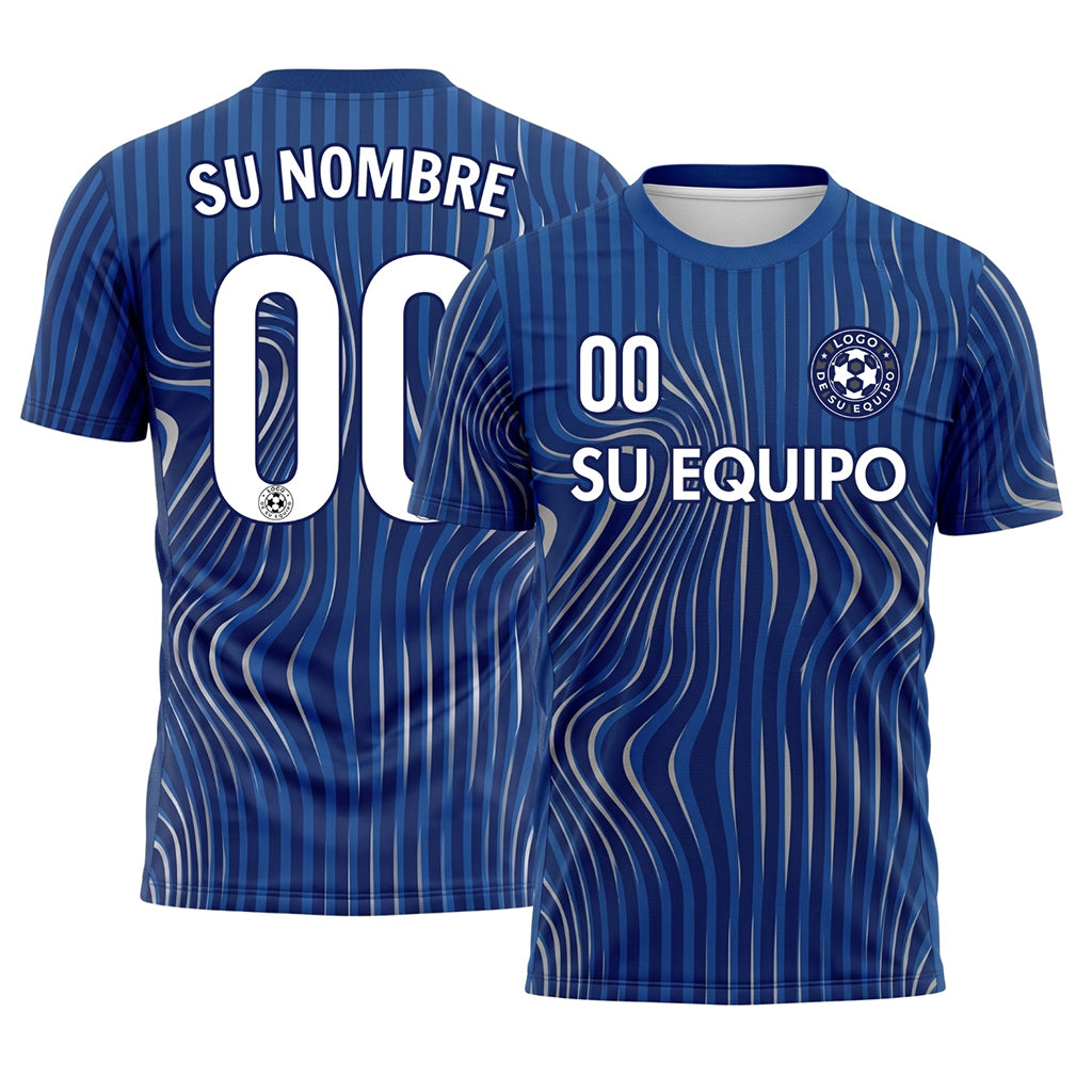 Azul Olas Rayas Camiseta de Fútbol Personalizada