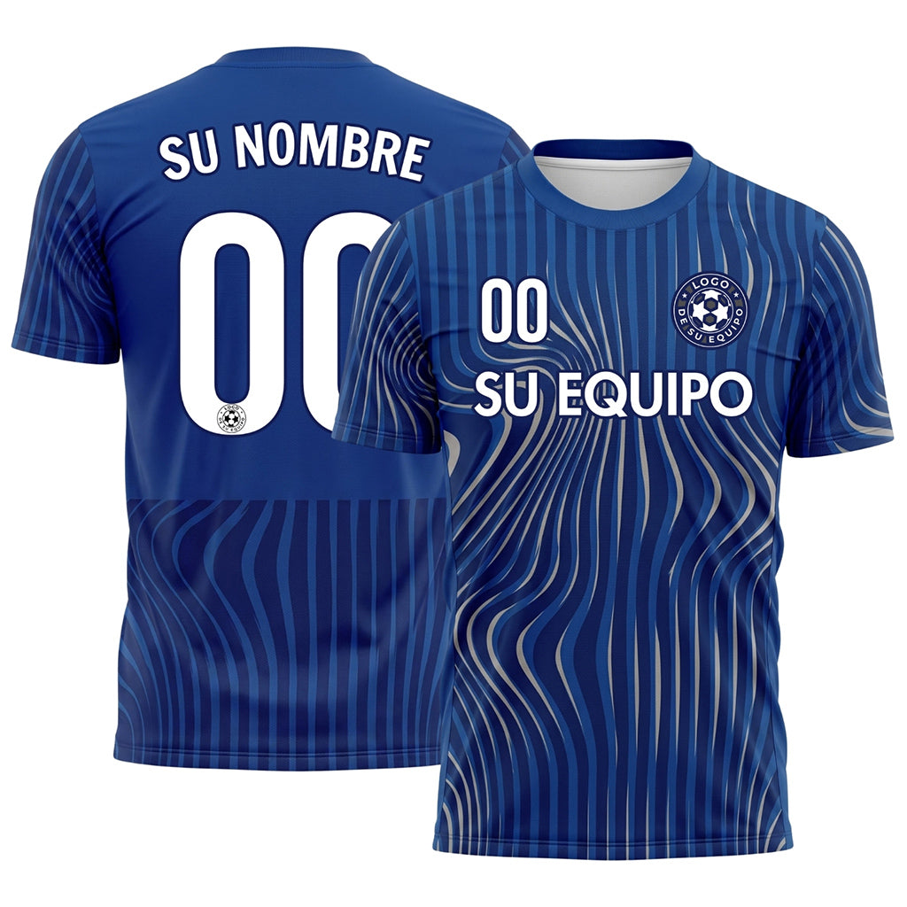 Azul Olas Rayas Camiseta de Fútbol Personalizada