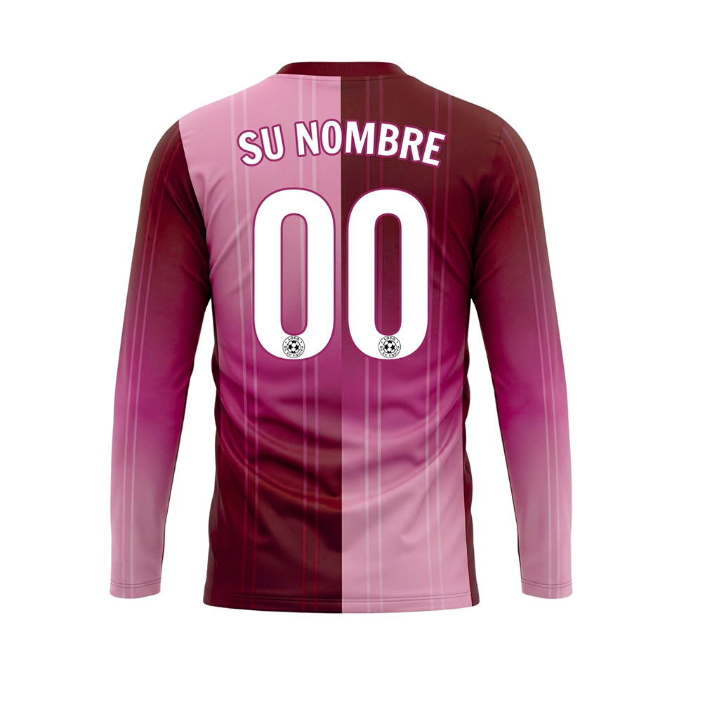Burdeos Rosa Rayas Verticales Degradadas Camiseta de Fútbol Personalizada de Manga Larga
