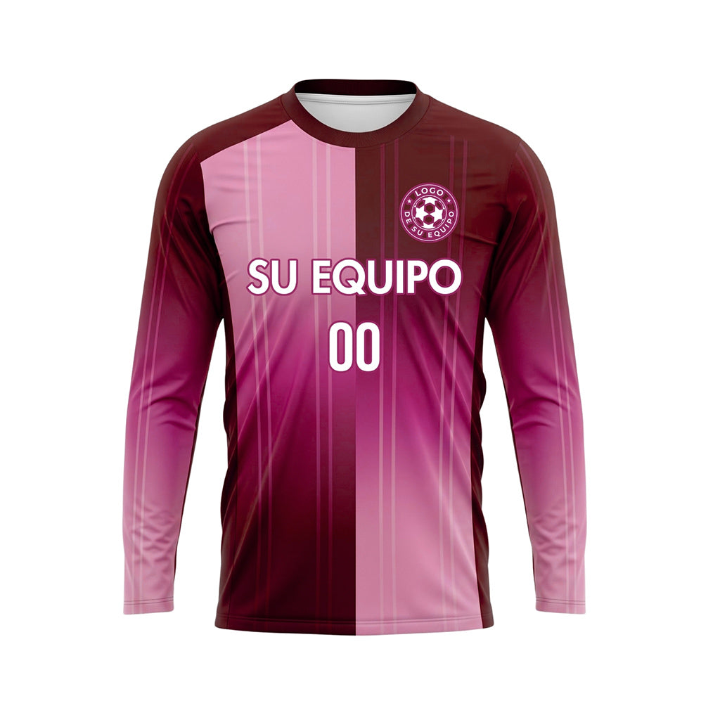 Burdeos Rosa Rayas Verticales Degradadas Camiseta de Fútbol Personalizada de Manga Larga