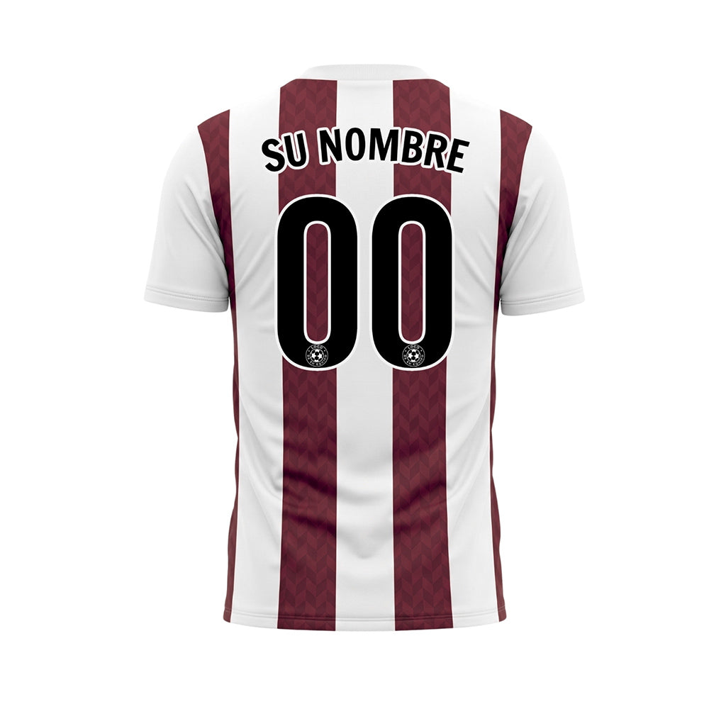 Burdeos Blanco Chevron Rayado Camiseta de Fútbol Personalizada