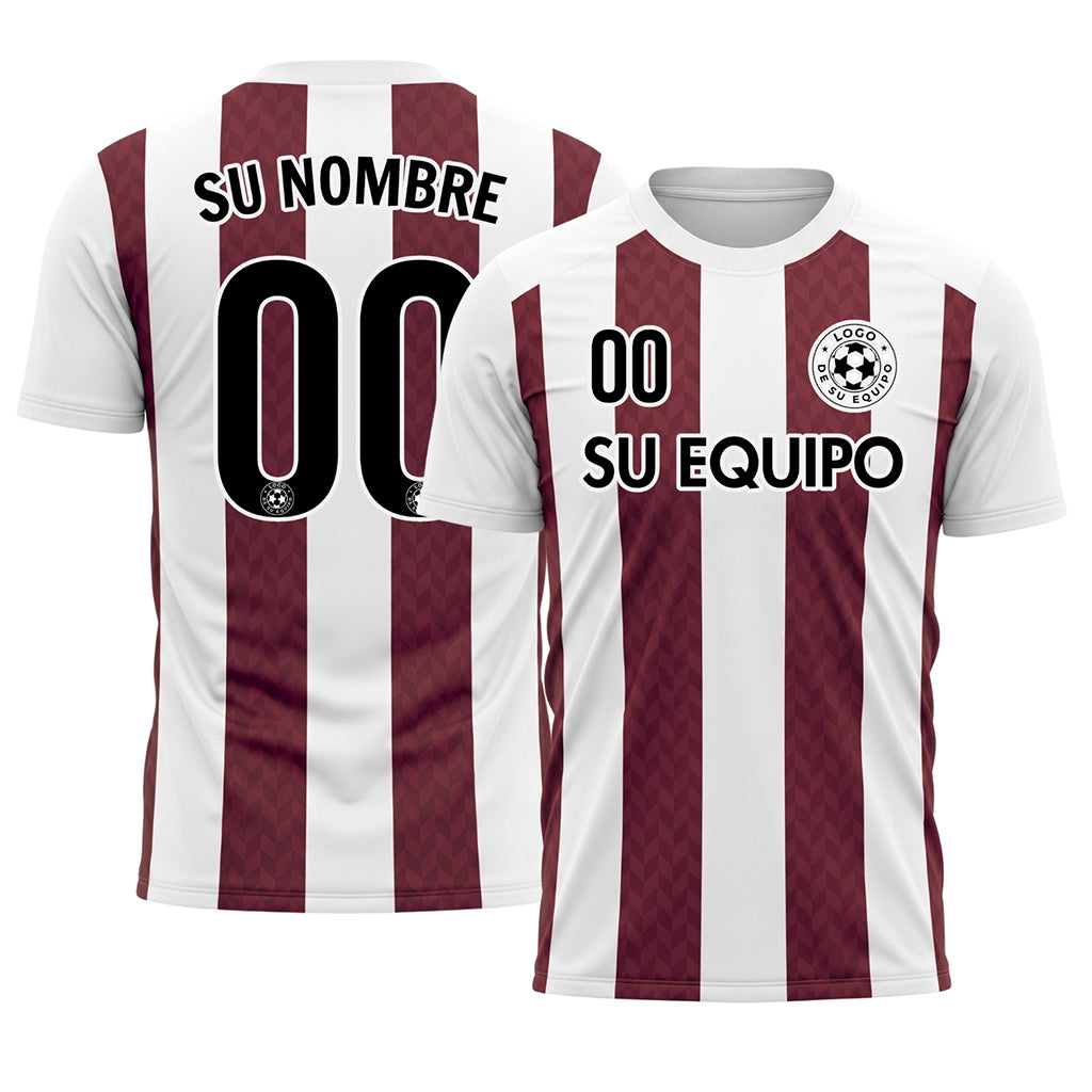 Burdeos Blanco Chevron Rayado Camiseta de Fútbol Personalizada