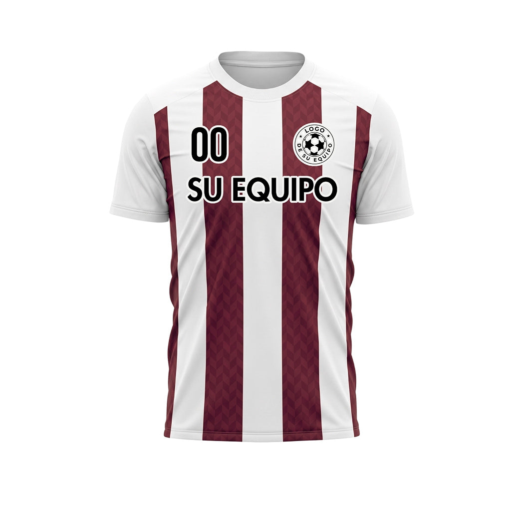 Burdeos Blanco Chevron Rayado Camiseta de Fútbol Personalizada