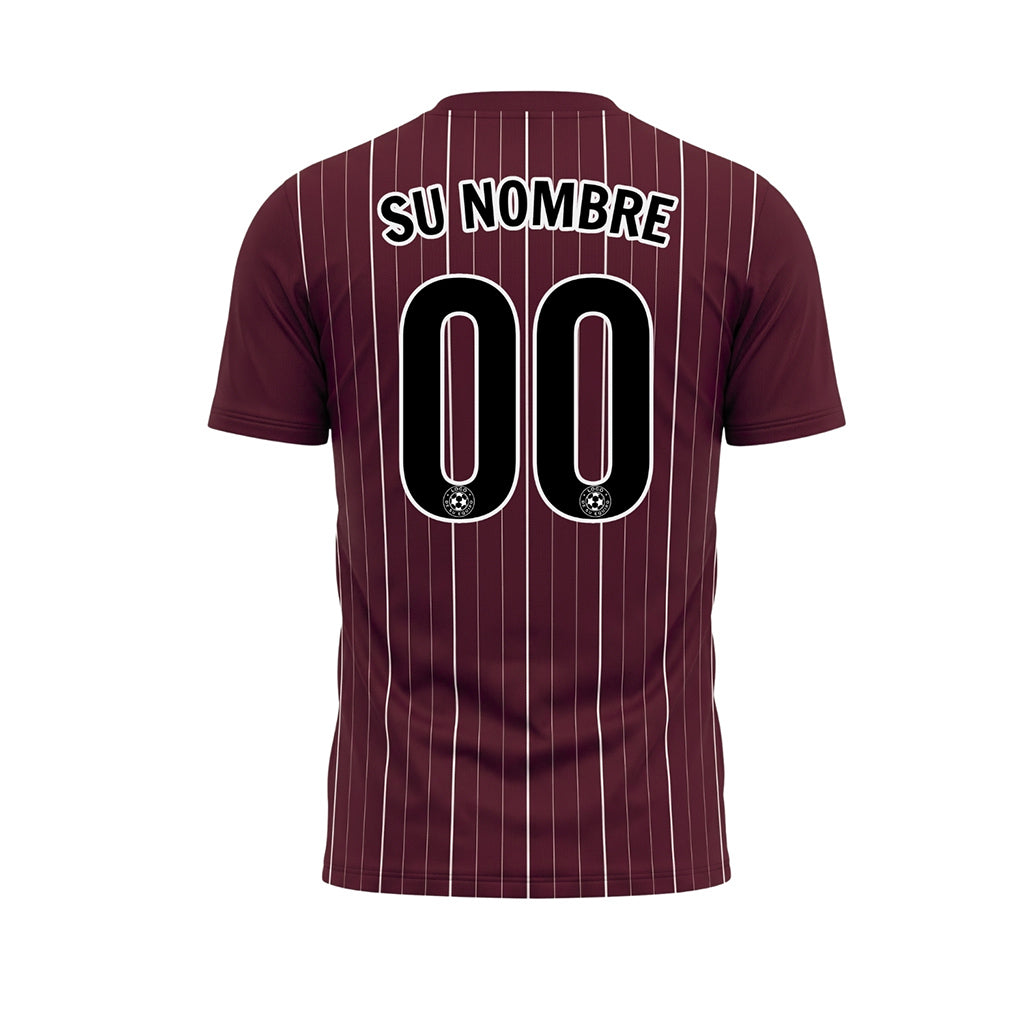 Burdeos Blanco Finas Rayas Finas Camiseta de Fútbol Personalizada