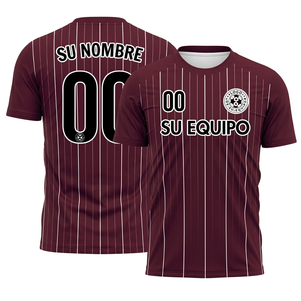 Burdeos Blanco Finas Rayas Finas Camiseta de Fútbol Personalizada