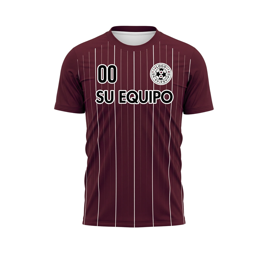 Burdeos Blanco Finas Rayas Finas Camiseta de Fútbol Personalizada