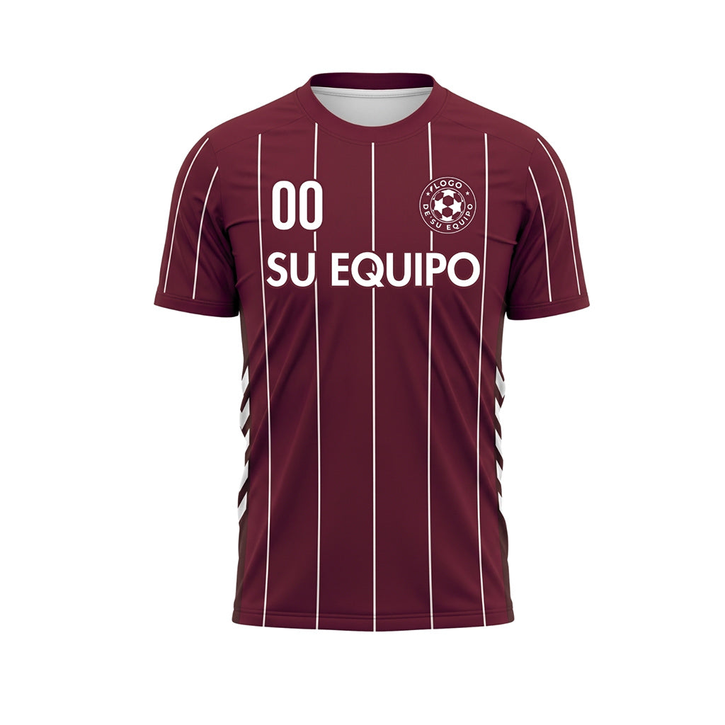 Burdeos Blanco Rayas Finas Camiseta de Fútbol Personalizada