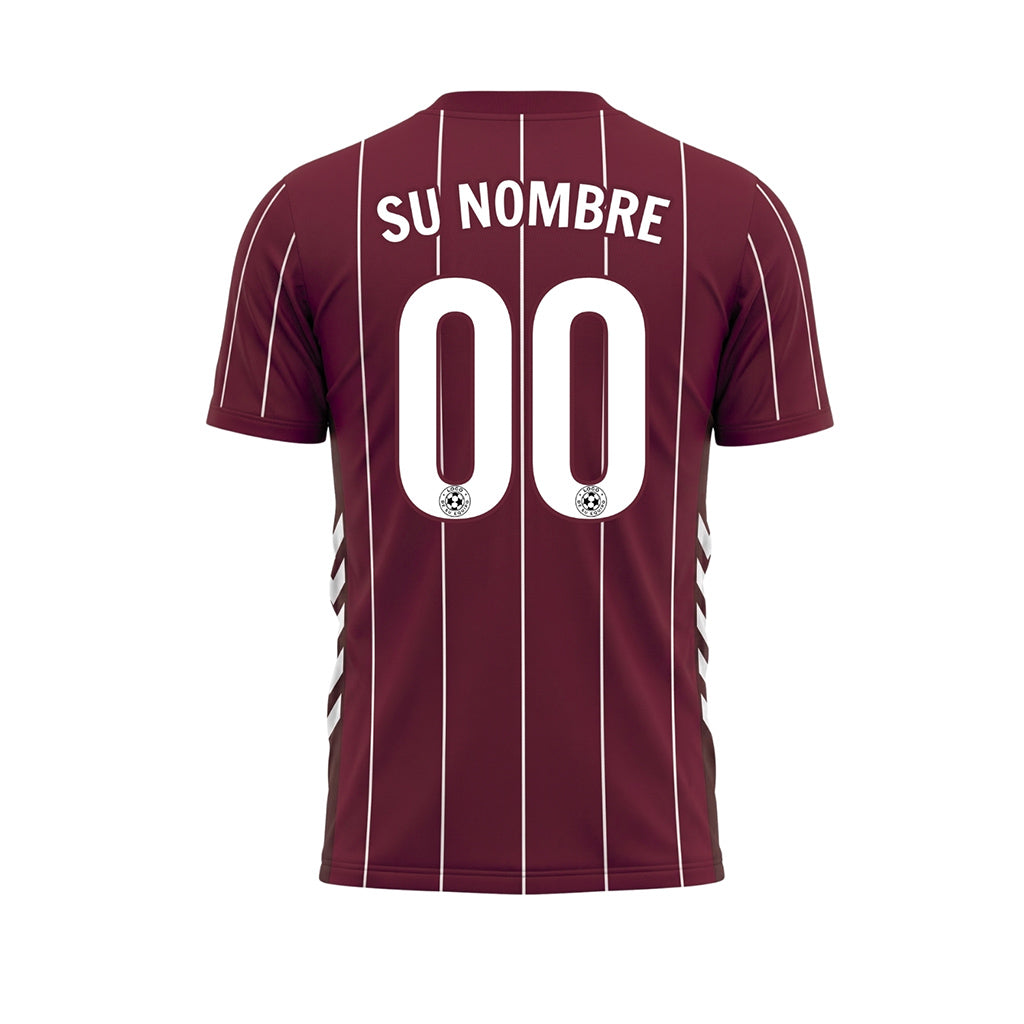 Burdeos Blanco Rayas Finas Camiseta de Fútbol Personalizada