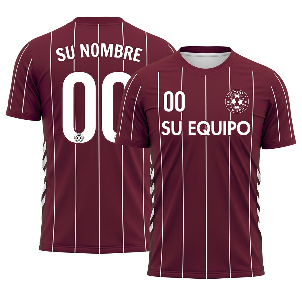 Burdeos Blanco Rayas Finas Camiseta de Fútbol Personalizada
