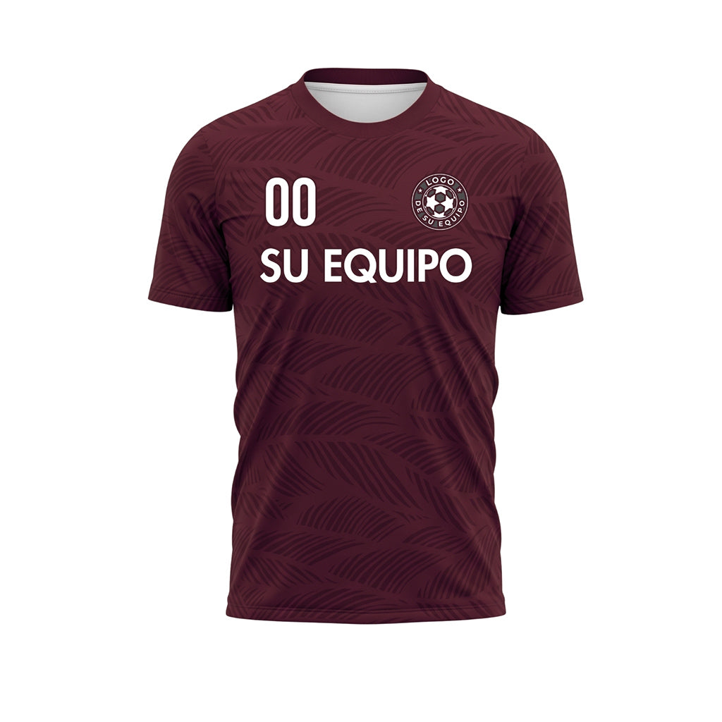 Rojo Burdeos Hoja Motivo Olas Camiseta de Fútbol Personalizada