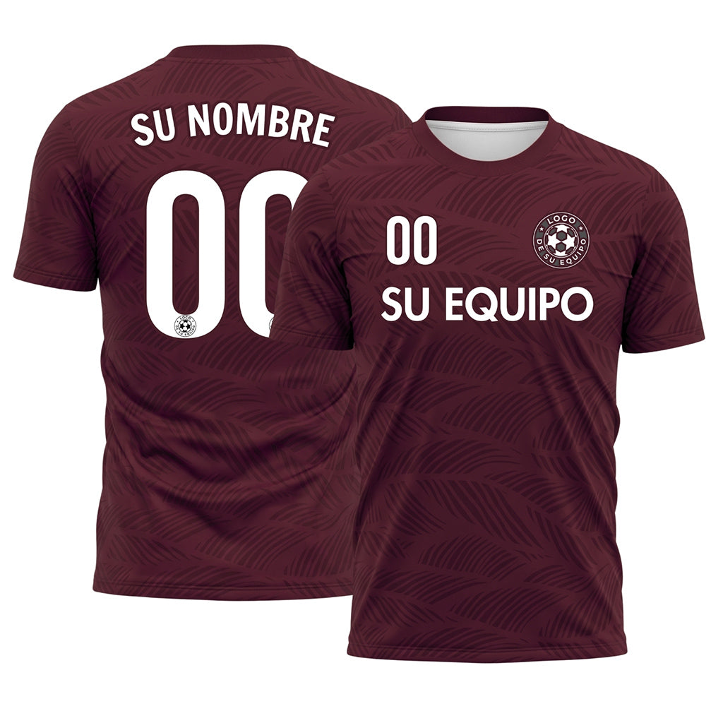 Rojo Burdeos Hoja Motivo Olas Camiseta de Fútbol Personalizada