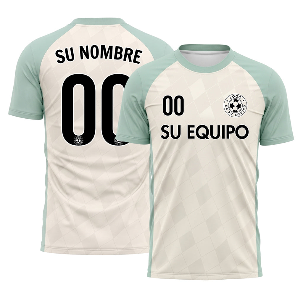 Crema Menta Claro Motivo Rombo Raglán Camiseta de Fútbol Personalizada