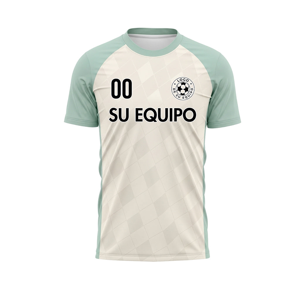 Crema Menta Claro Motivo Rombo Raglán Camiseta de Fútbol Personalizada