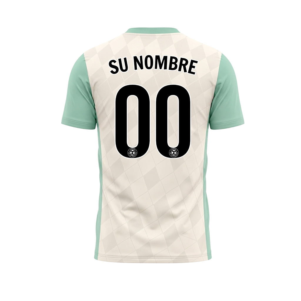 Crema Menta Motivo Rombo Raglán Camiseta de Fútbol Personalizada
