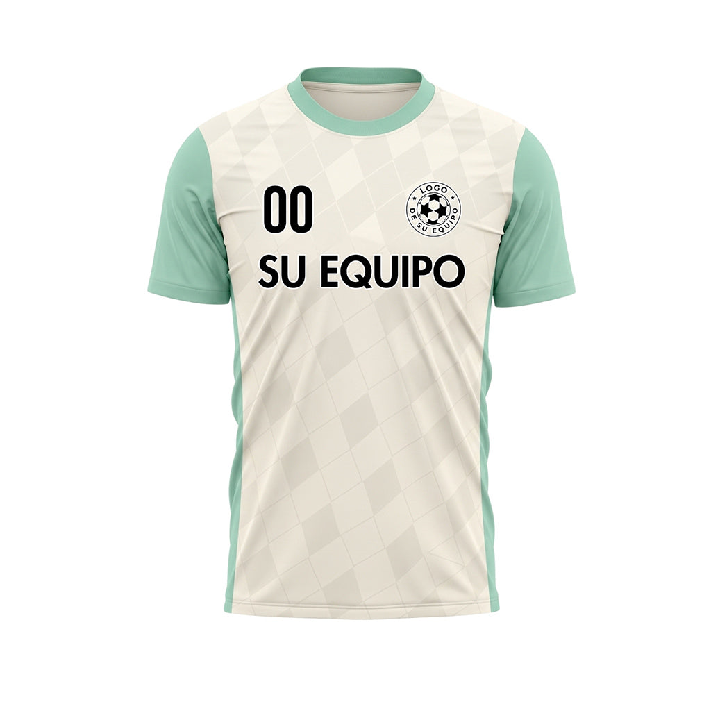 Crema Menta Motivo Rombo Raglán Camiseta de Fútbol Personalizada