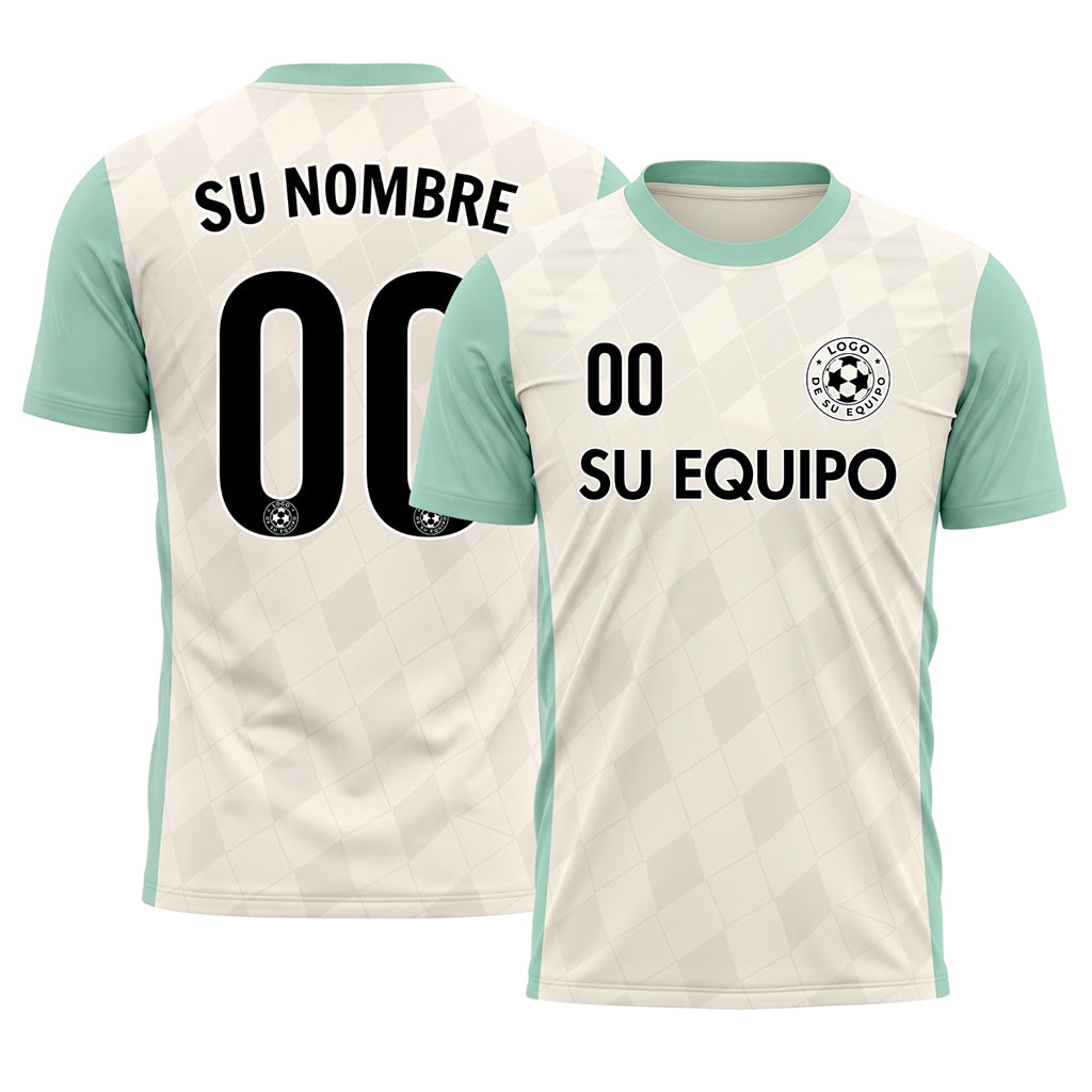 Crema Menta Motivo Rombo Raglán Camiseta de Fútbol Personalizada