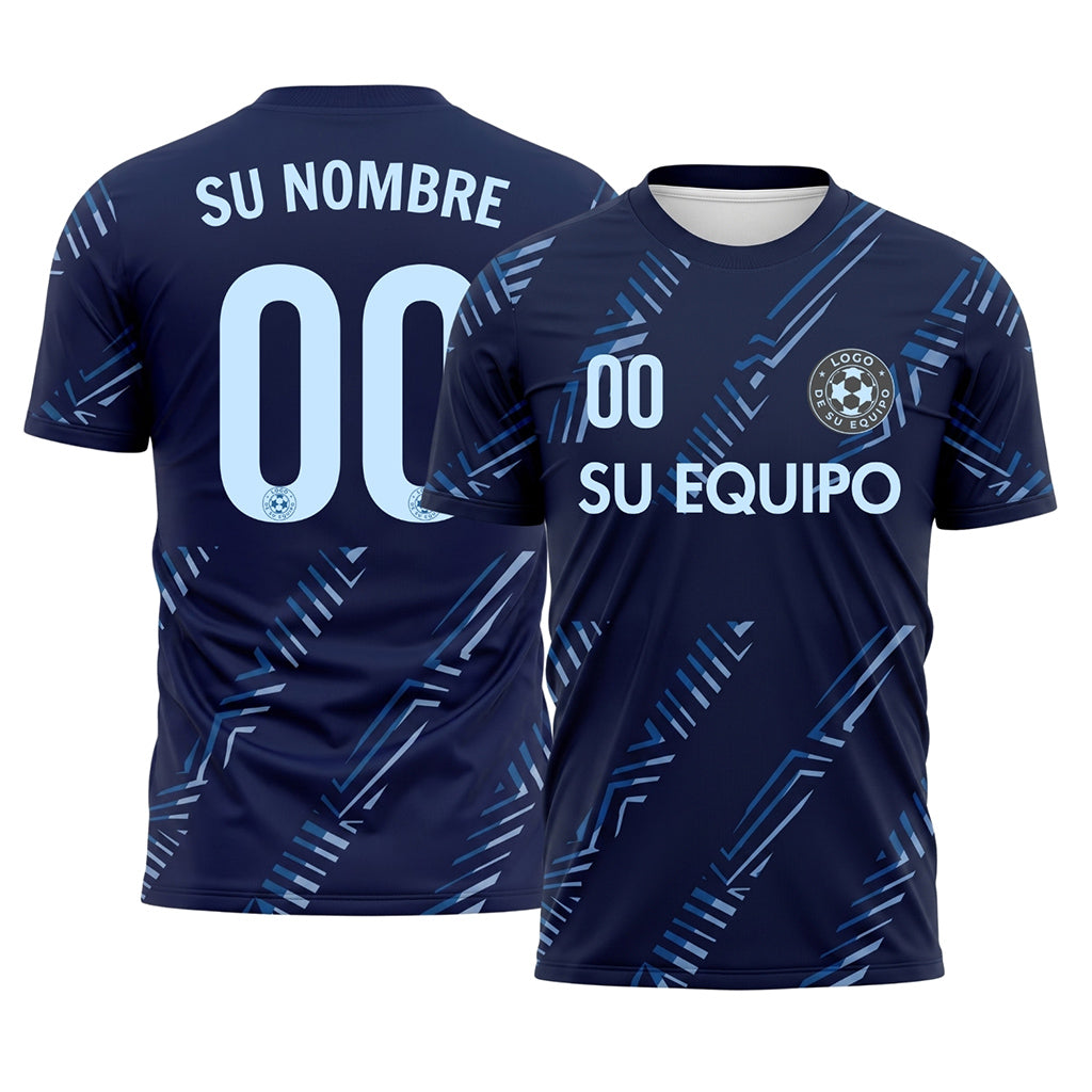 Azul Oscuro Motivo de Manga Diagonales Rayas Camiseta de Fútbol Personalizada