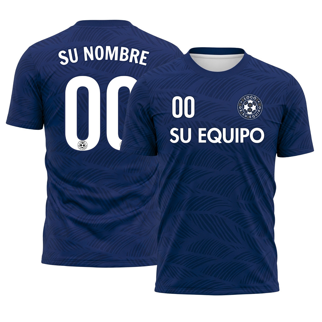 Azul Oscuro Hoja Motivo Olas Camiseta de Fútbol Personalizada