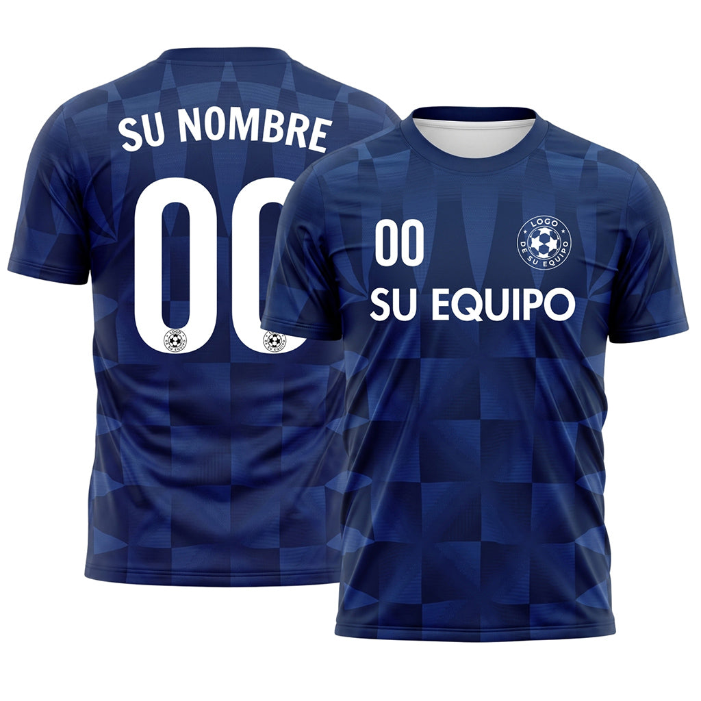 Azul Oscuro Azul Geométrico Motivo Camiseta de Fútbol Personalizada