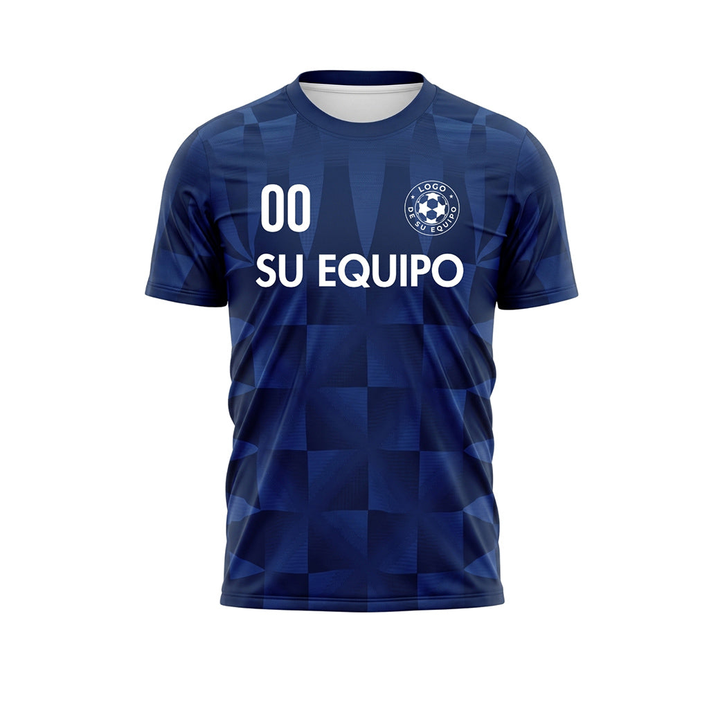Azul Oscuro Azul Geométrico Motivo Camiseta de Fútbol Personalizada
