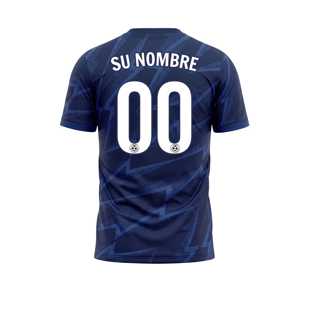 Azul Oscuro Rayo Motivo Camiseta de Fútbol Personalizada