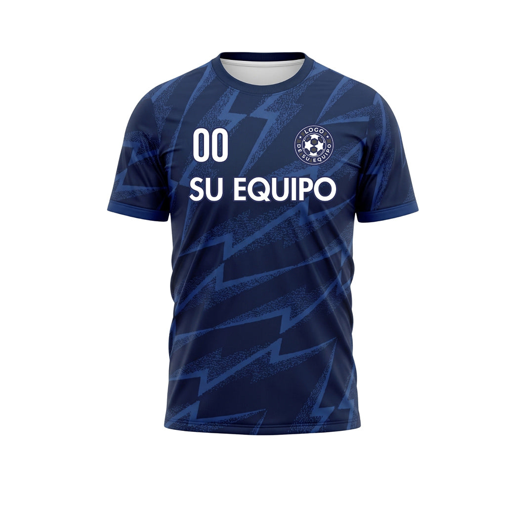 Azul Oscuro Rayo Motivo Camiseta de Fútbol Personalizada