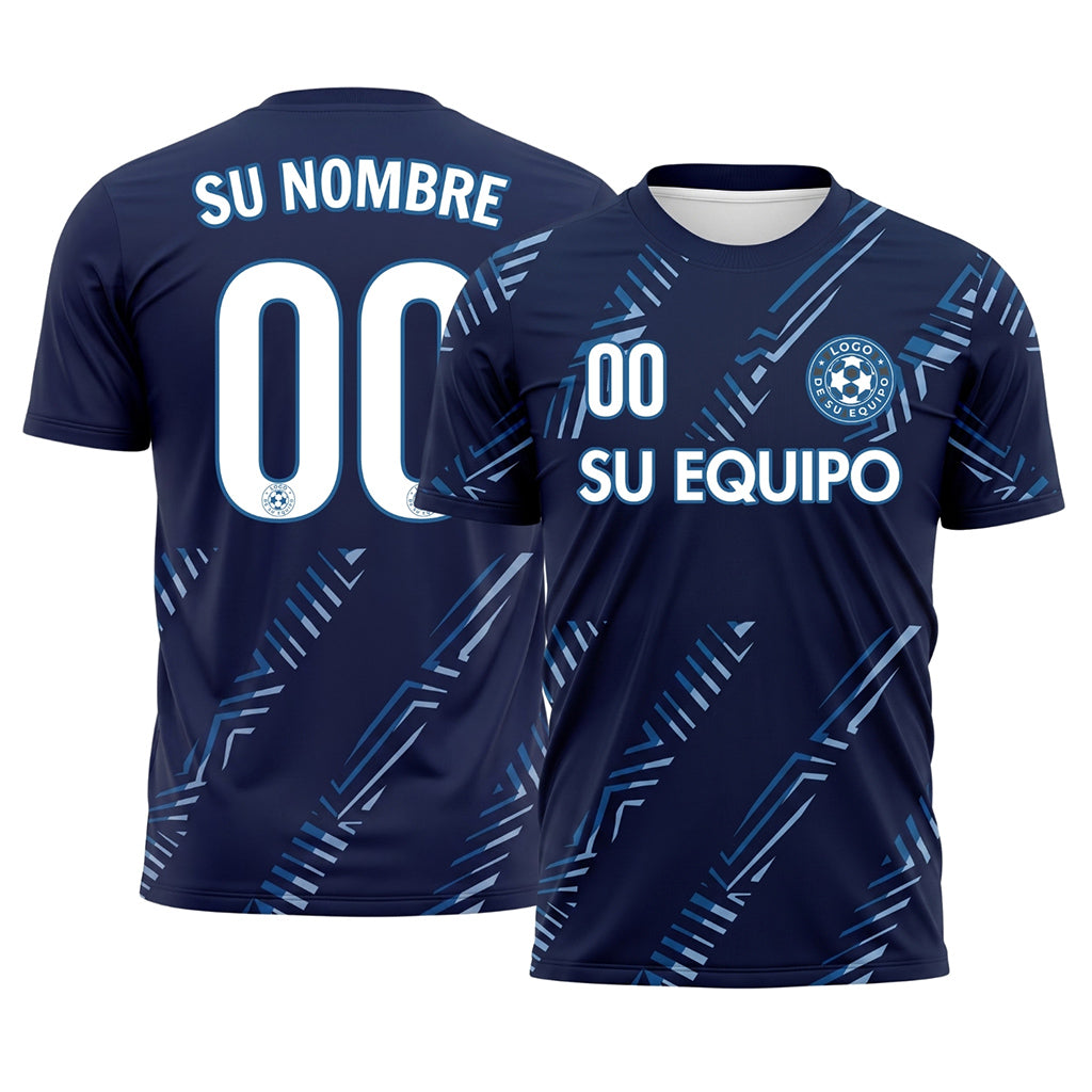 Azul Oscuro Diagonales Rayas Camiseta de Fútbol Personalizada