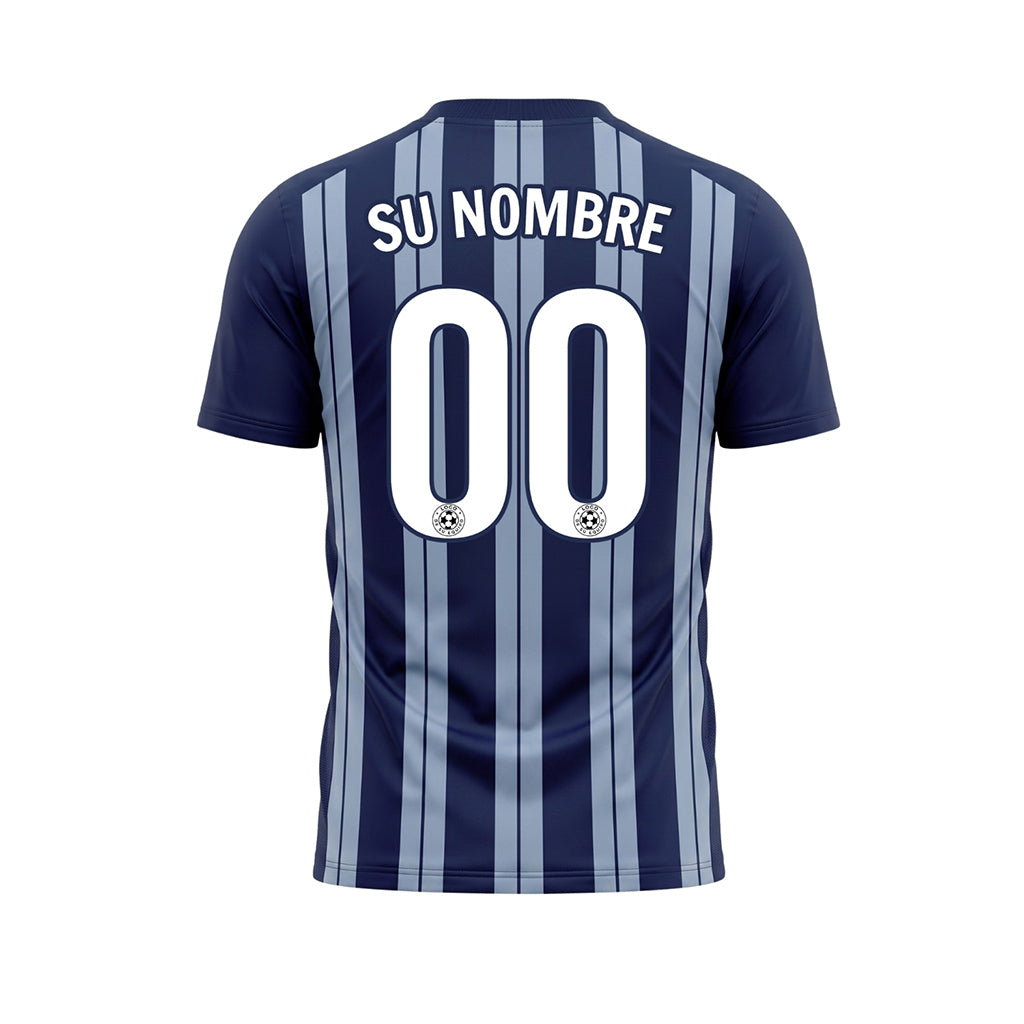 Azul Oscuro Gris Rayado Camiseta de Fútbol Personalizada