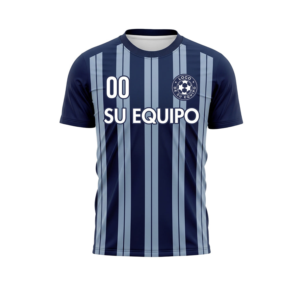 Azul Oscuro Gris Rayado Camiseta de Fútbol Personalizada