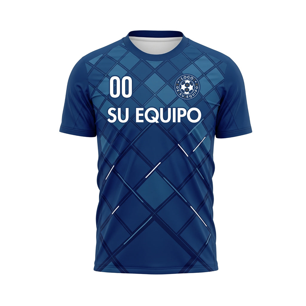 Azul Oscuro Cuadros Motivo Camiseta de Fútbol Personalizada
