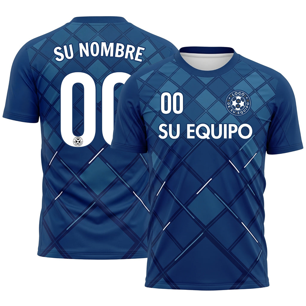 Azul Oscuro Cuadros Motivo Camiseta de Fútbol Personalizada