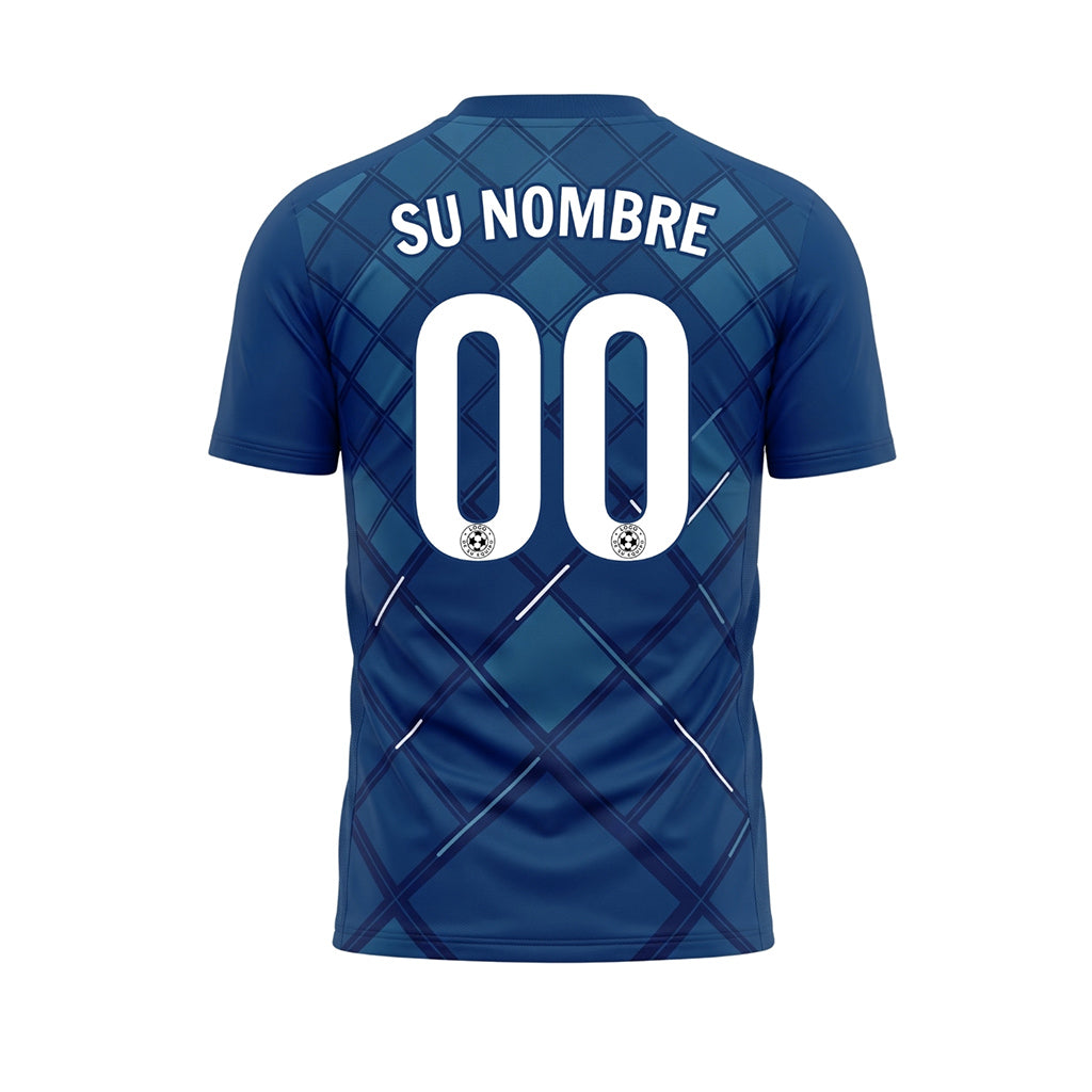 Azul Oscuro Cuadros Motivo Camiseta de Fútbol Personalizada