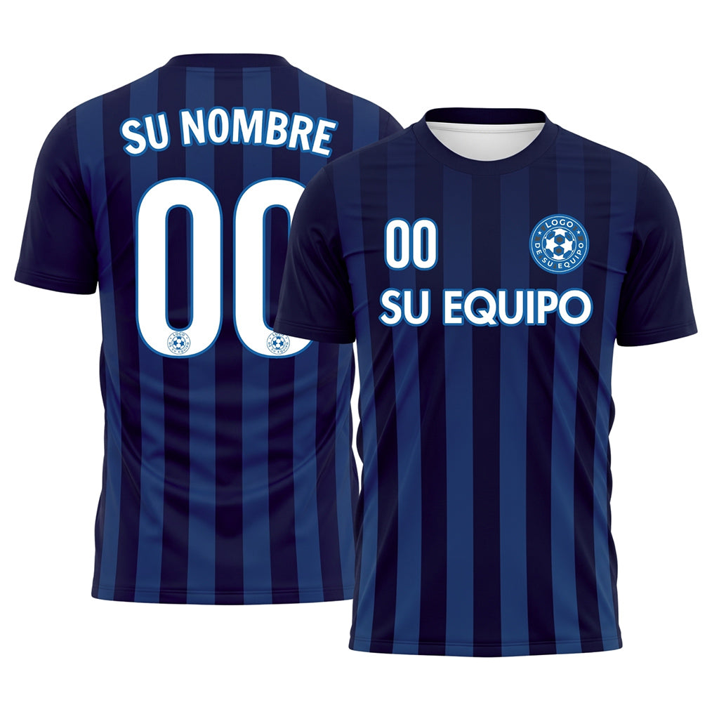 Azul Oscuro Marino Verticales Rayas Camiseta de Fútbol Personalizada