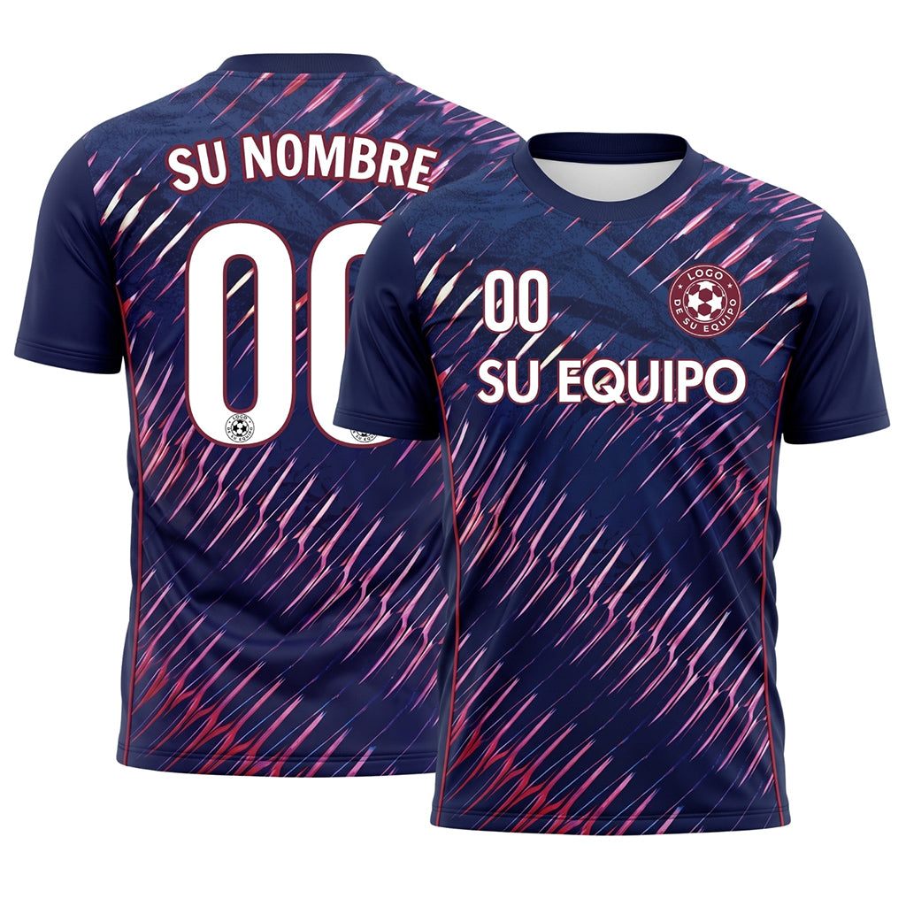 Azul Oscuro Rosa Dinámico Rayas Camiseta de Fútbol Personalizada