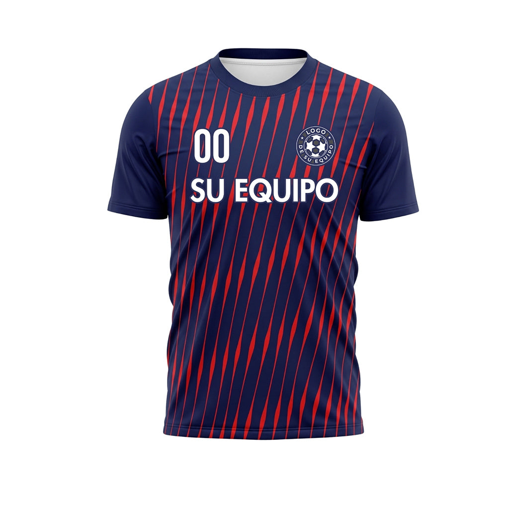 Azul Oscuro Rojo Dinámico Rayas Camiseta Fútbol Personalizada