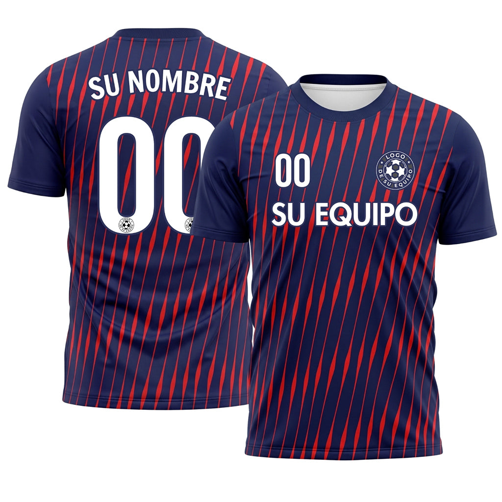 Azul Oscuro Rojo Dinámico Rayas Camiseta Fútbol Personalizada