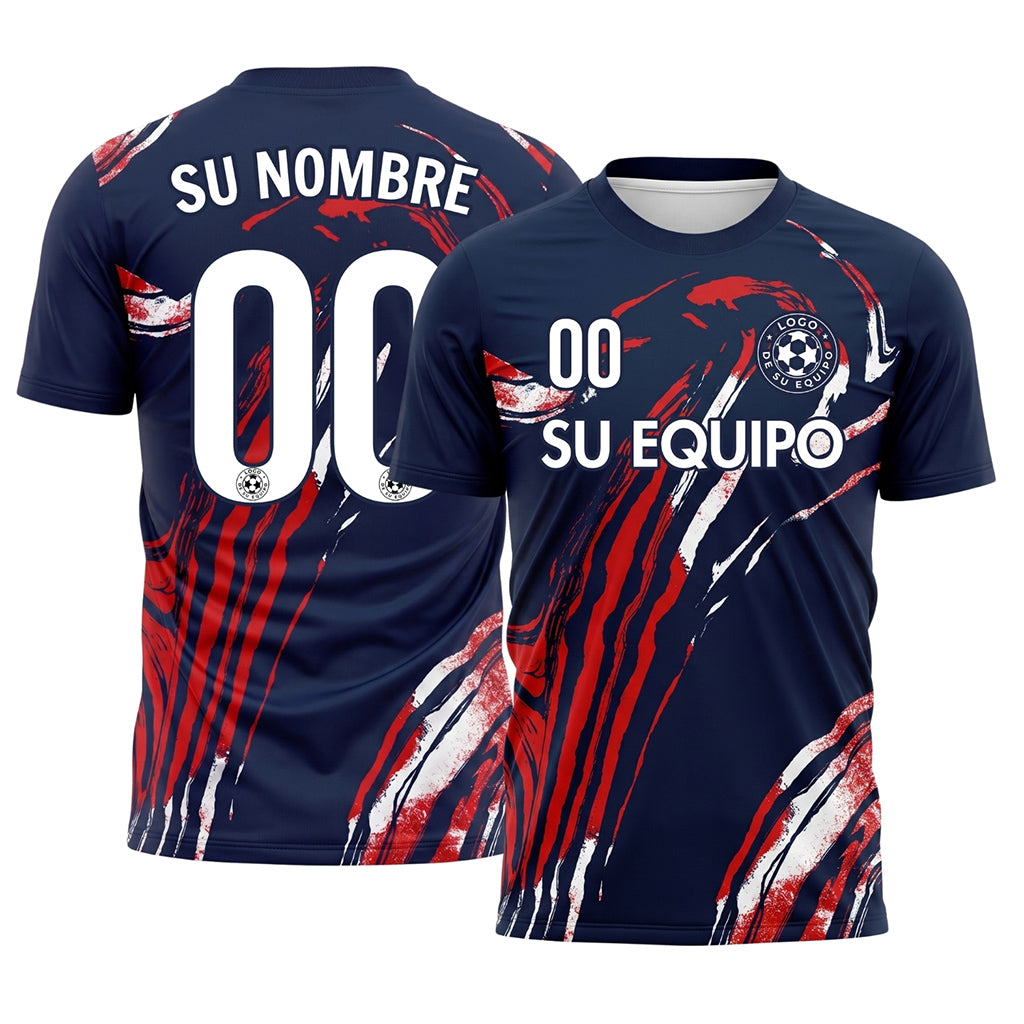 Azul Oscuro Rojo Blanco Pincelada Gráfico Camiseta de Fútbol Personalizada