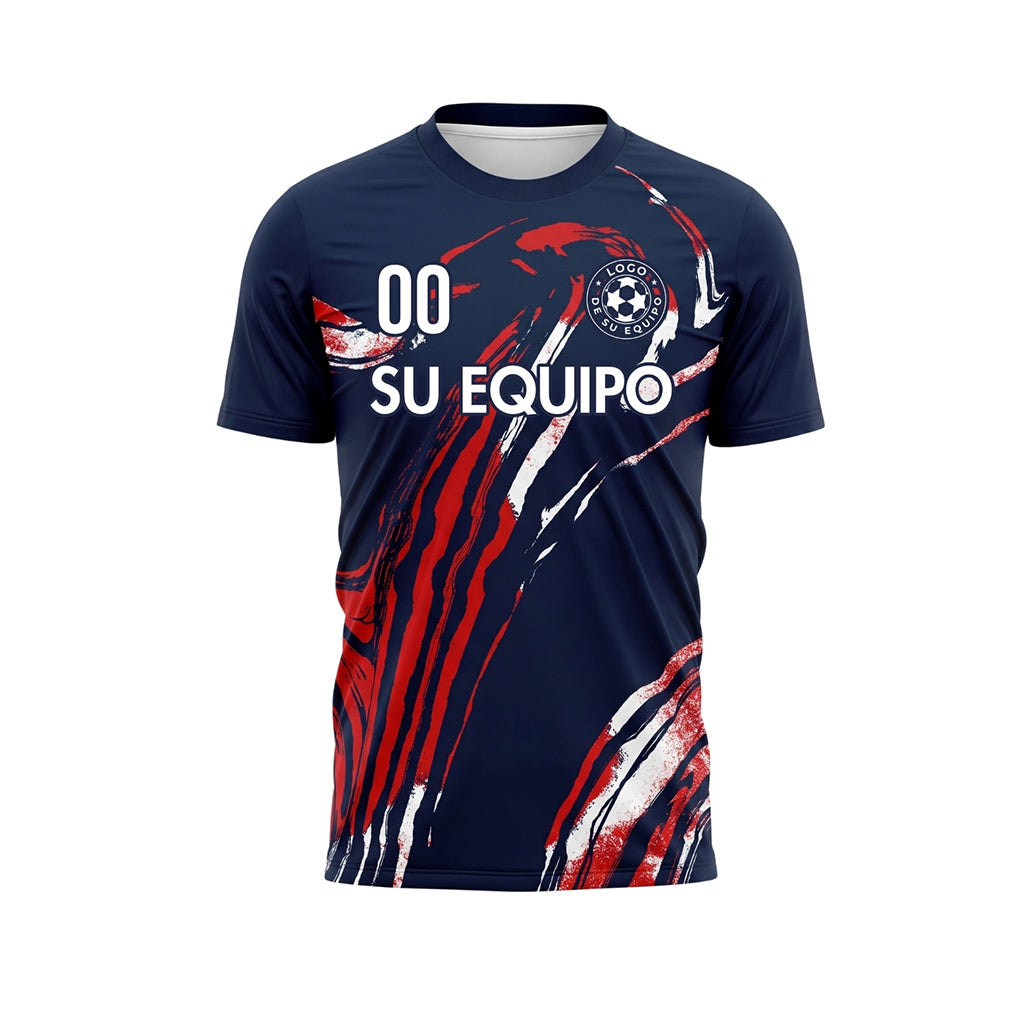 Azul Oscuro Rojo Blanco Pincelada Gráfico Camiseta de Fútbol Personalizada