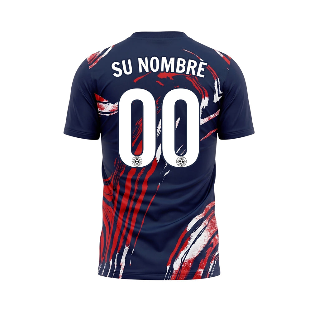 Azul Oscuro Rojo Blanco Pincelada Gráfico Camiseta de Fútbol Personalizada