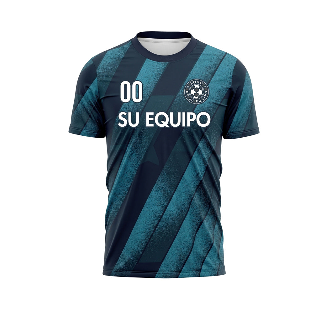Azul Oscuro Turquesa Diagonales Rayas Camiseta de Fútbol Personalizada