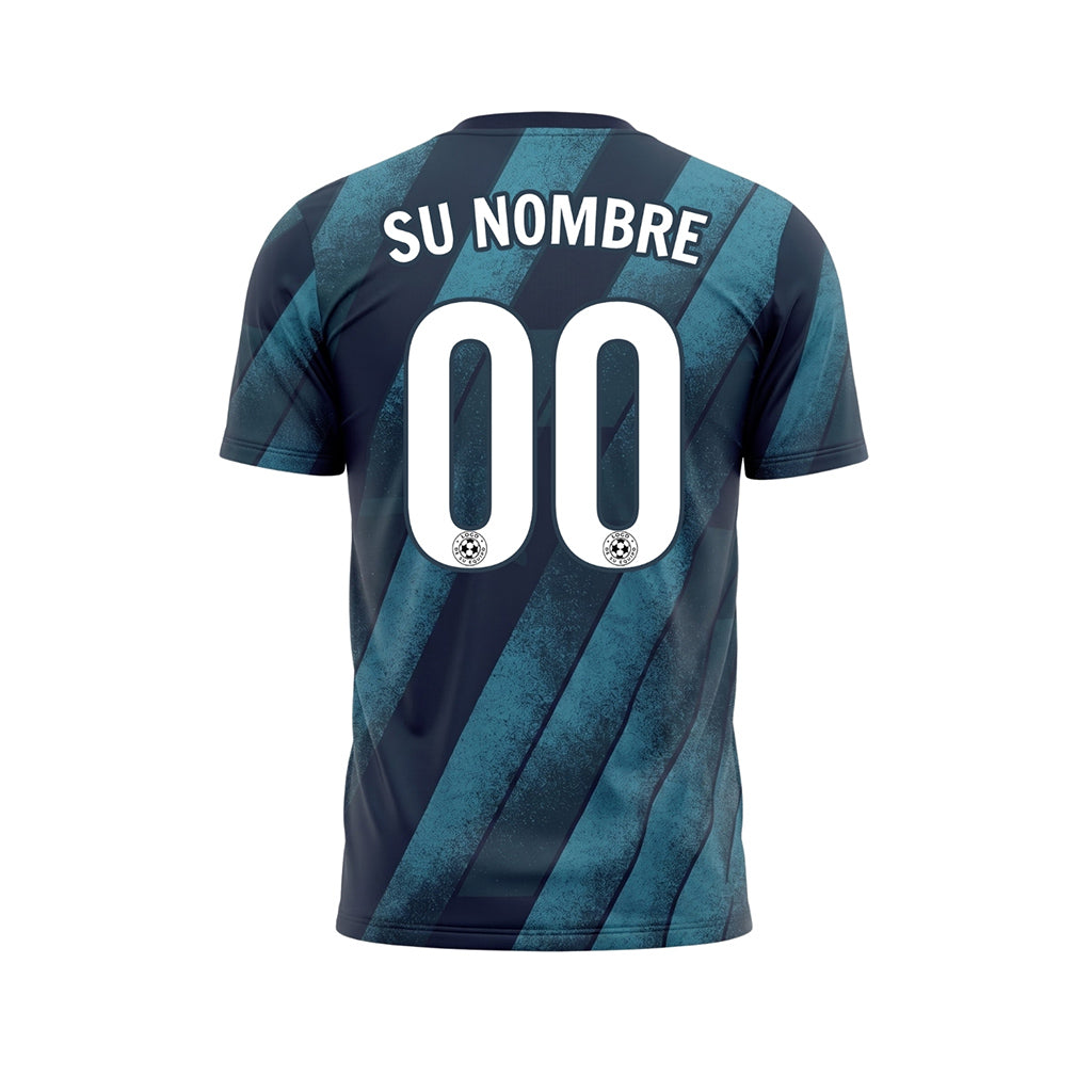 Azul Oscuro Turquesa Diagonales Rayas Camiseta de Fútbol Personalizada