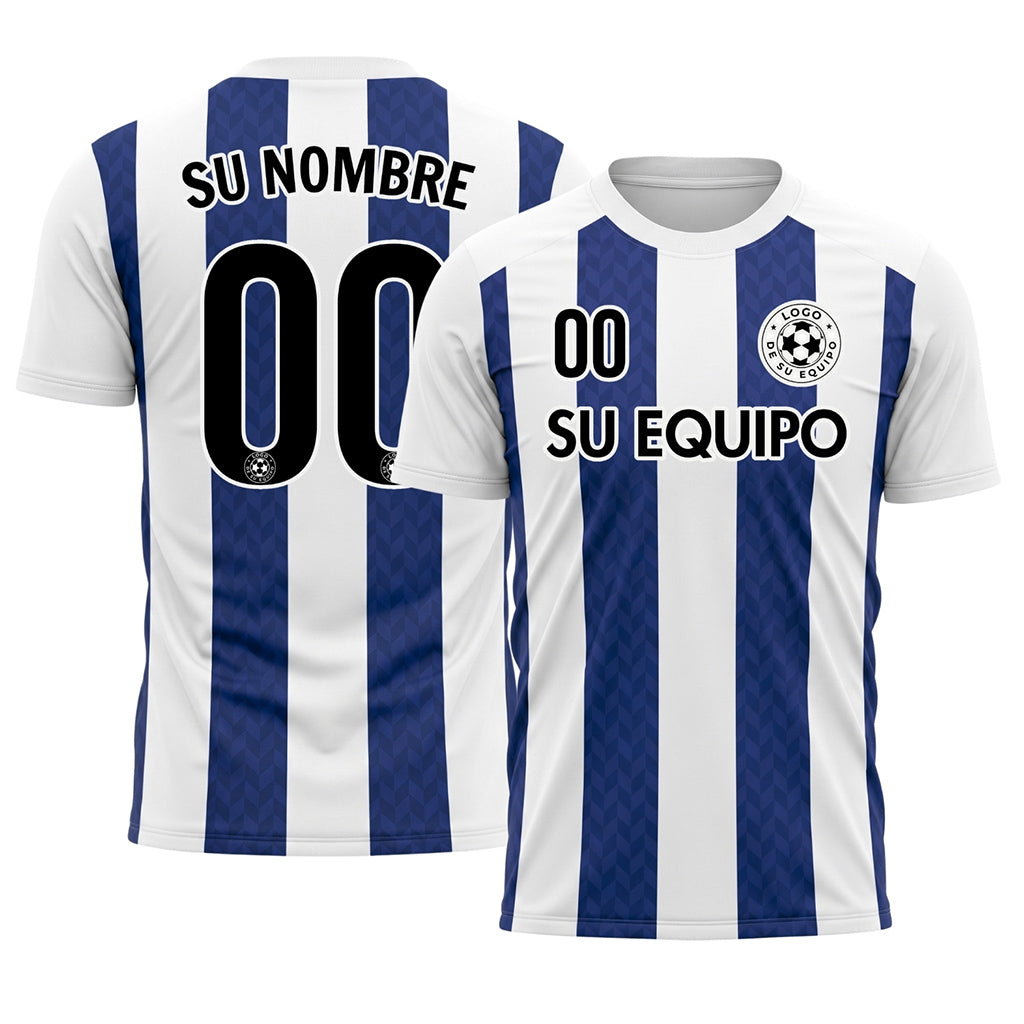 Azul Oscuro Blanco Chevron Rayado Camiseta de Fútbol Personalizada