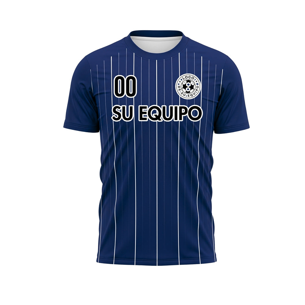 Azul Oscuro Blanco Finas Rayas Finas Camiseta de Fútbol Personalizada