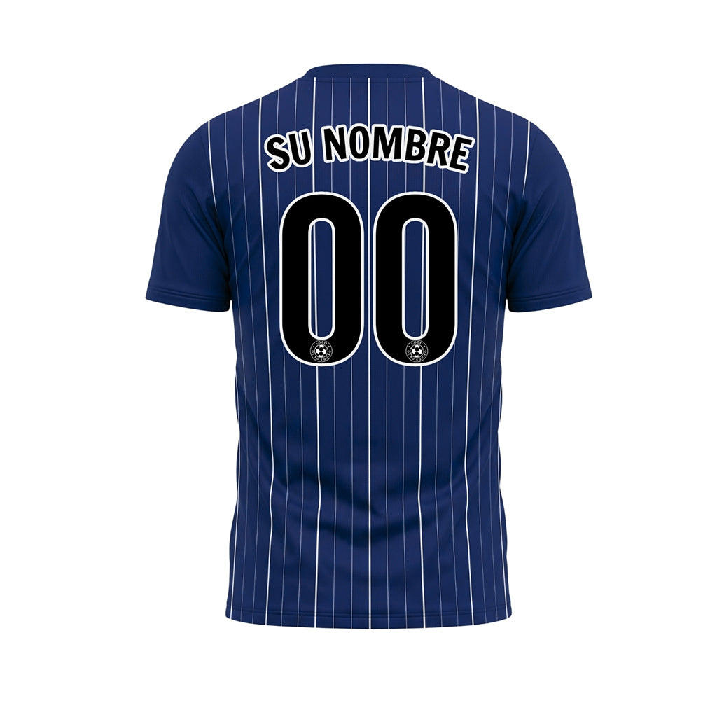 Azul Oscuro Blanco Finas Rayas Finas Camiseta de Fútbol Personalizada