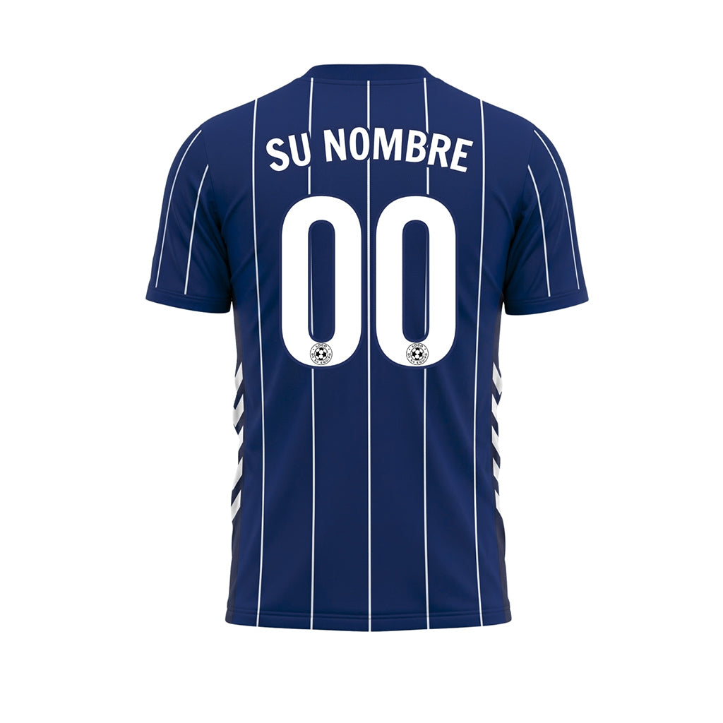Azul Oscuro Blanco Rayas Finas Camiseta de Fútbol Personalizada