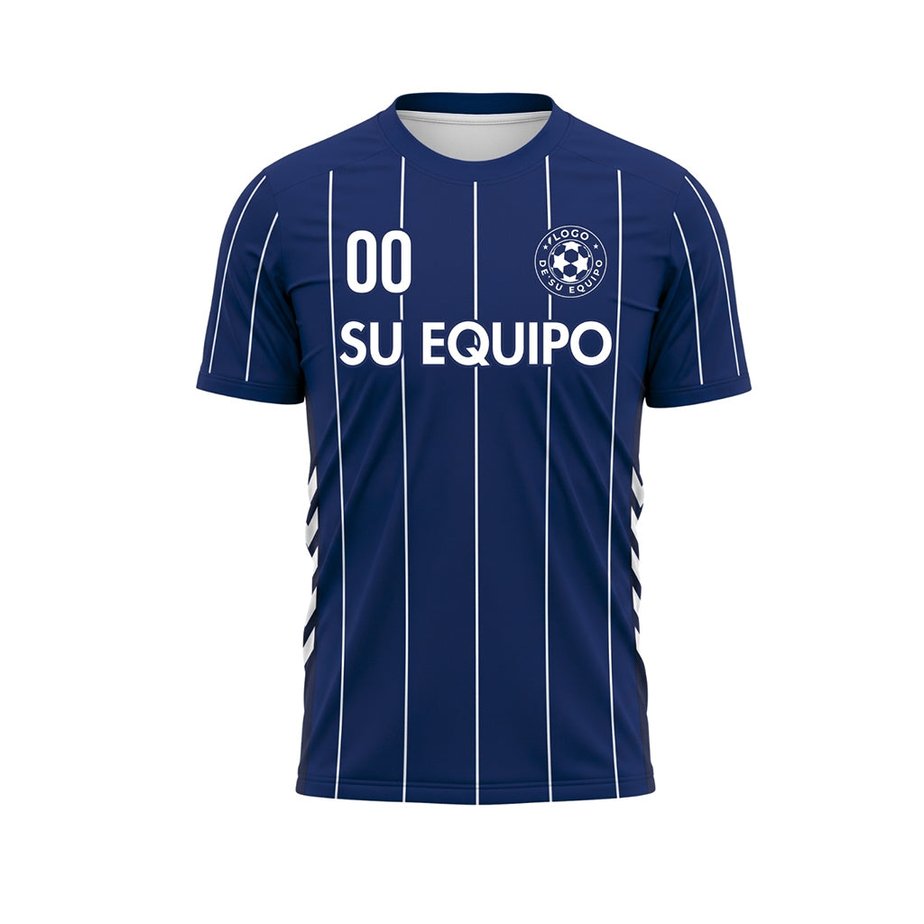 Azul Oscuro Blanco Rayas Finas Camiseta de Fútbol Personalizada