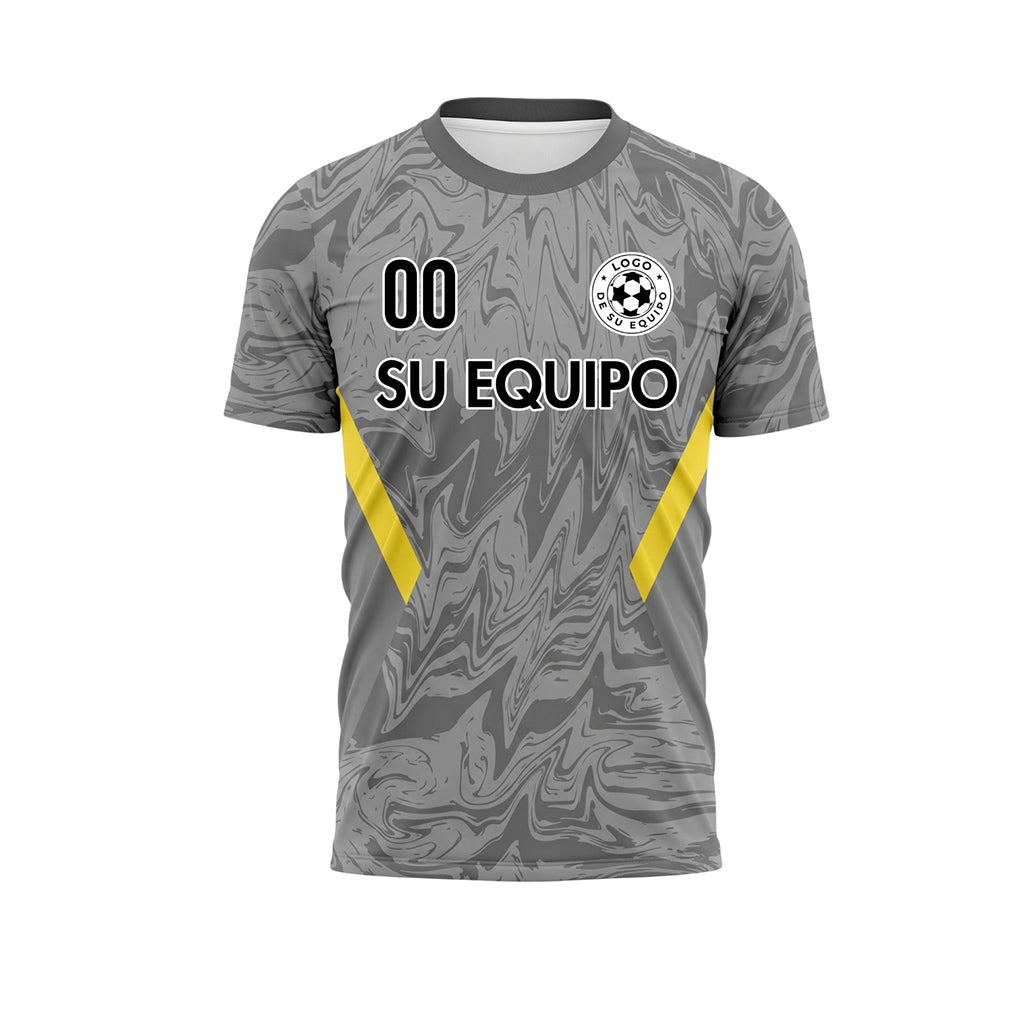 Gris Oscuro Mármol Motivo Amarillo Bandas Laterales Camiseta de Fútbol Personalizada