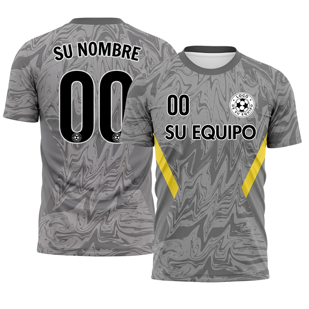 Gris Oscuro Mármol Motivo Amarillo Bandas Laterales Camiseta de Fútbol Personalizada
