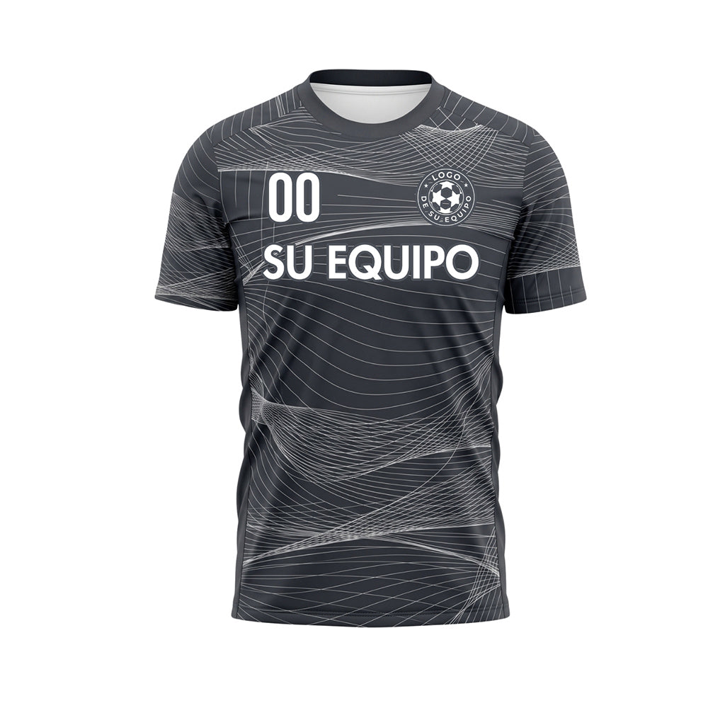 Gris Oscuro Motivo Líneas Onduladas Camiseta Fútbol Personalizada