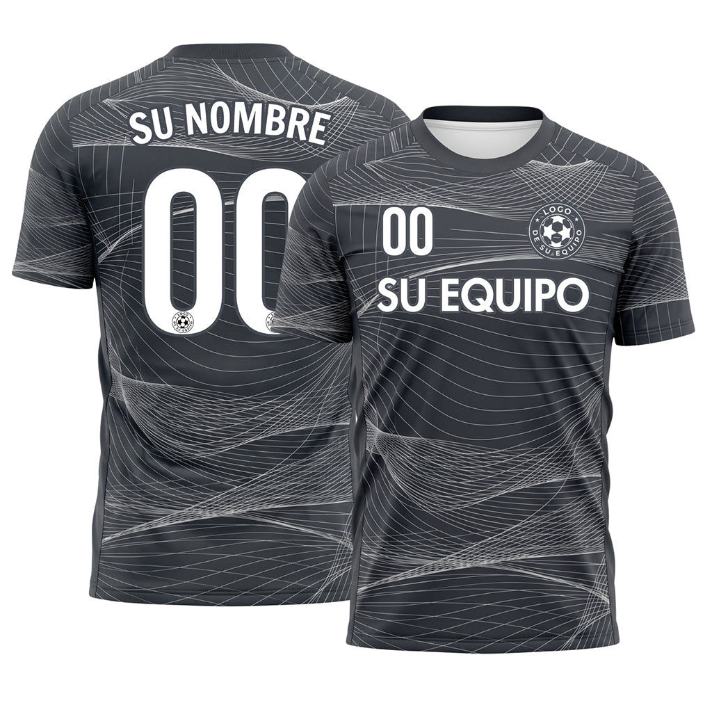 Gris Oscuro Motivo Líneas Onduladas Camiseta Fútbol Personalizada